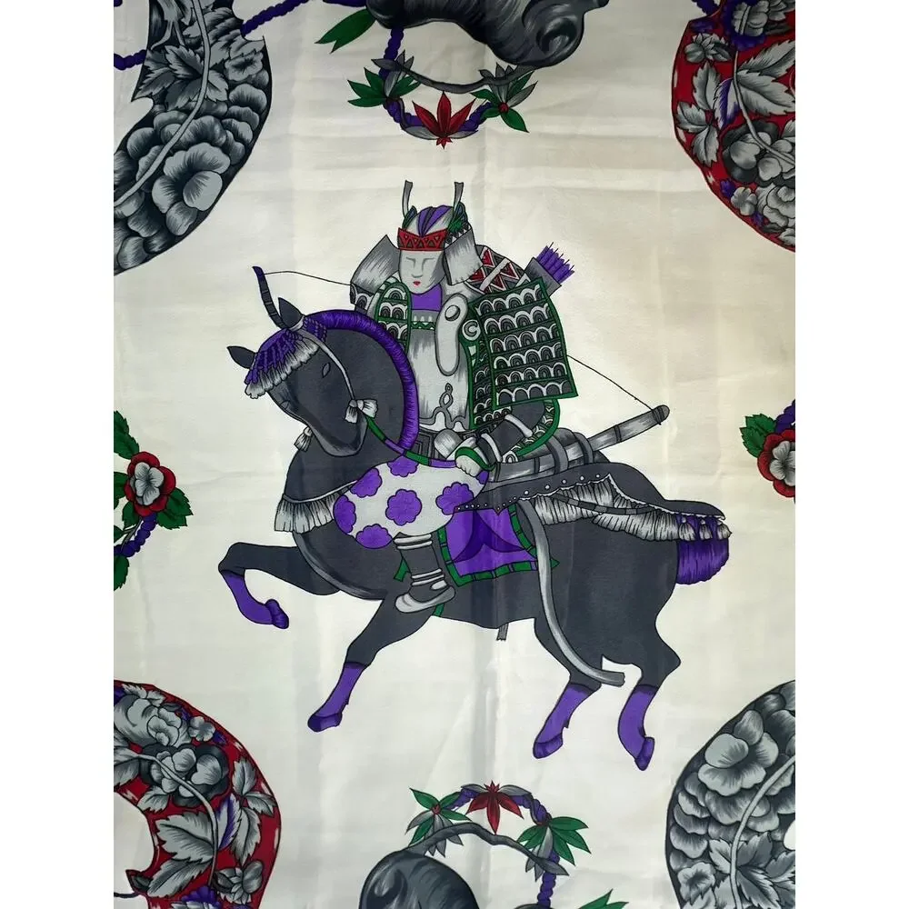 Hermes Silk Scarf Grand Geste Samurai Japanese Warrior Horse Silk Twill 90cm